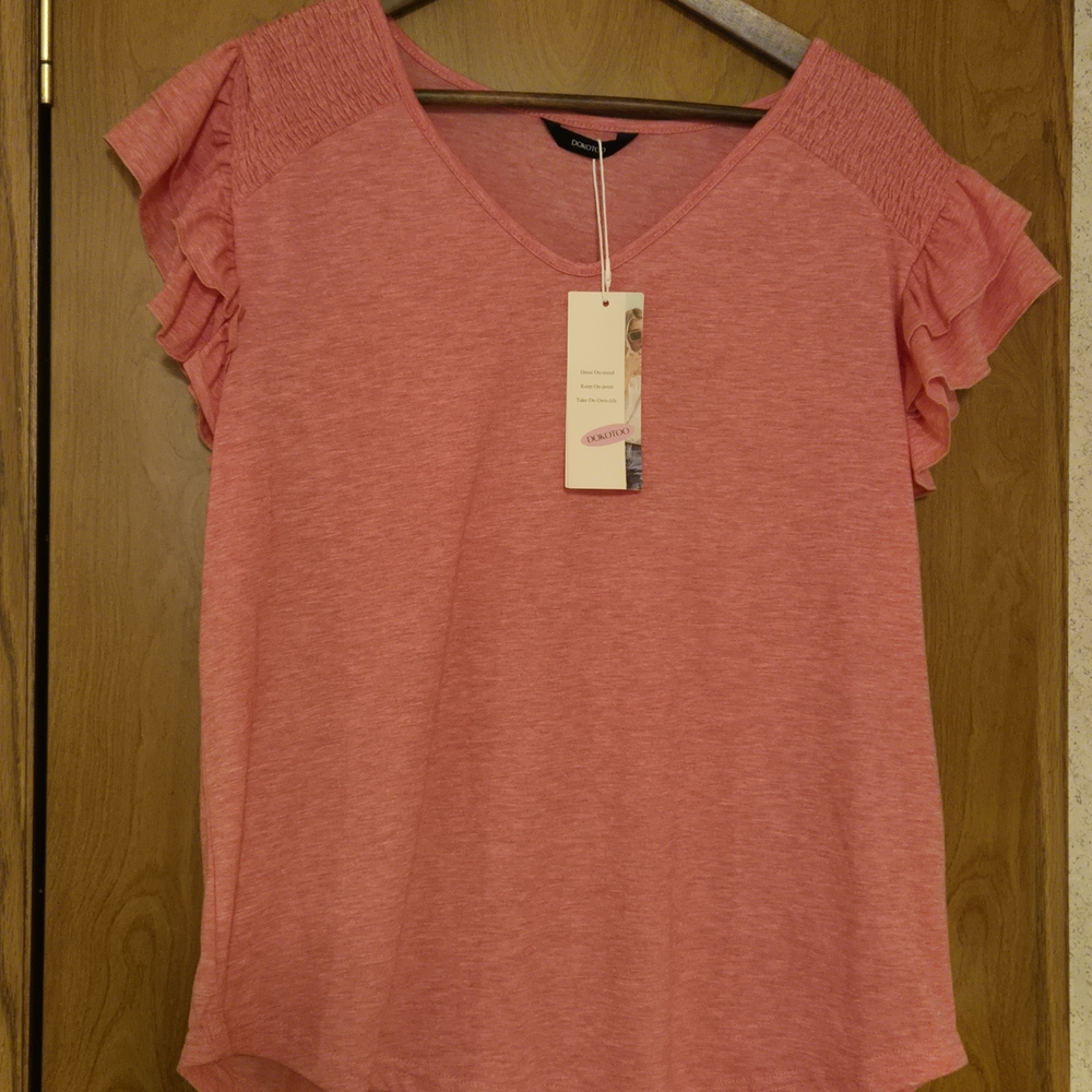 Elegant Pink Ruffle Sleeve Blouse